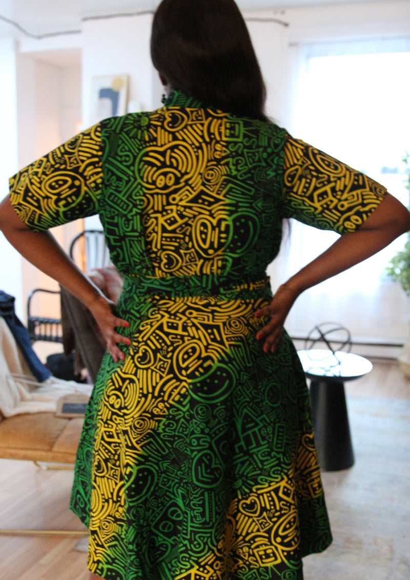 Jade African print wrap dress