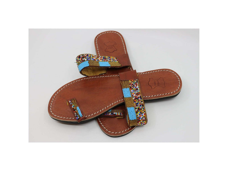 African handmade beaded summer sandals flat
