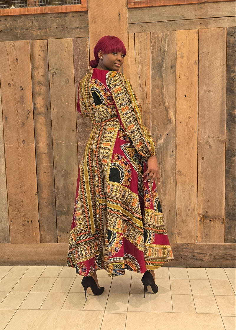 Tayana maxi African print dress (red dashiki print)