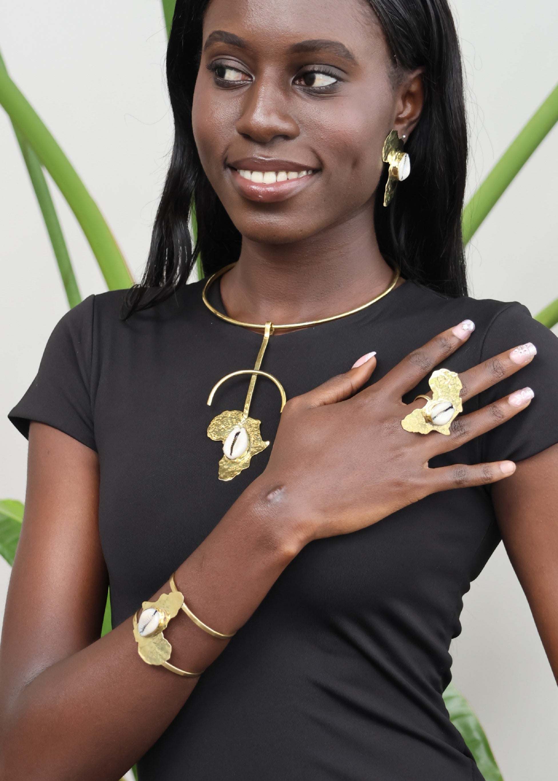Nakia african brass and cowrie shell jewelry set | Authentic, hand-made ...