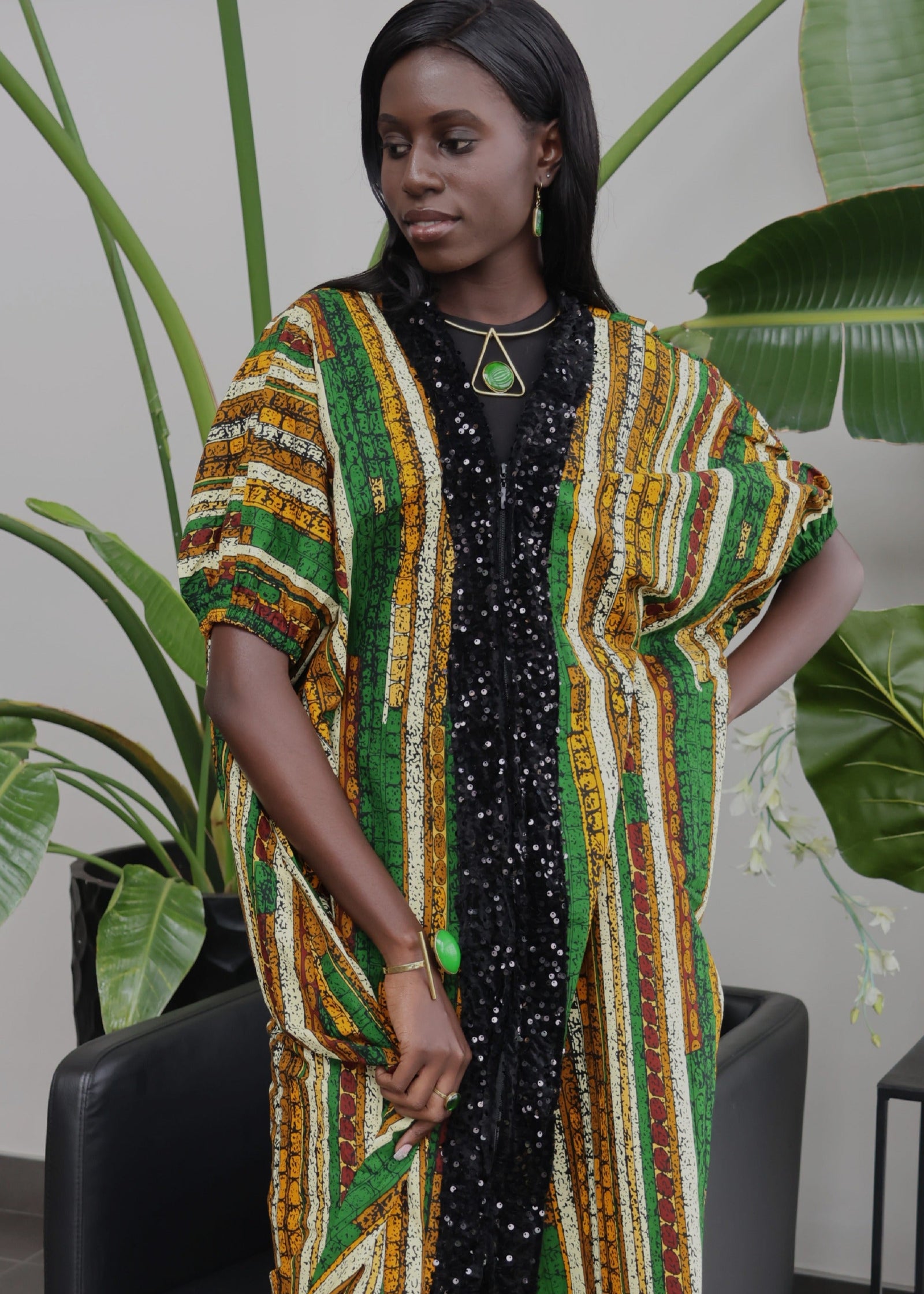 green emerald velvet dress Lanre Green and Yellow Dress main image 0