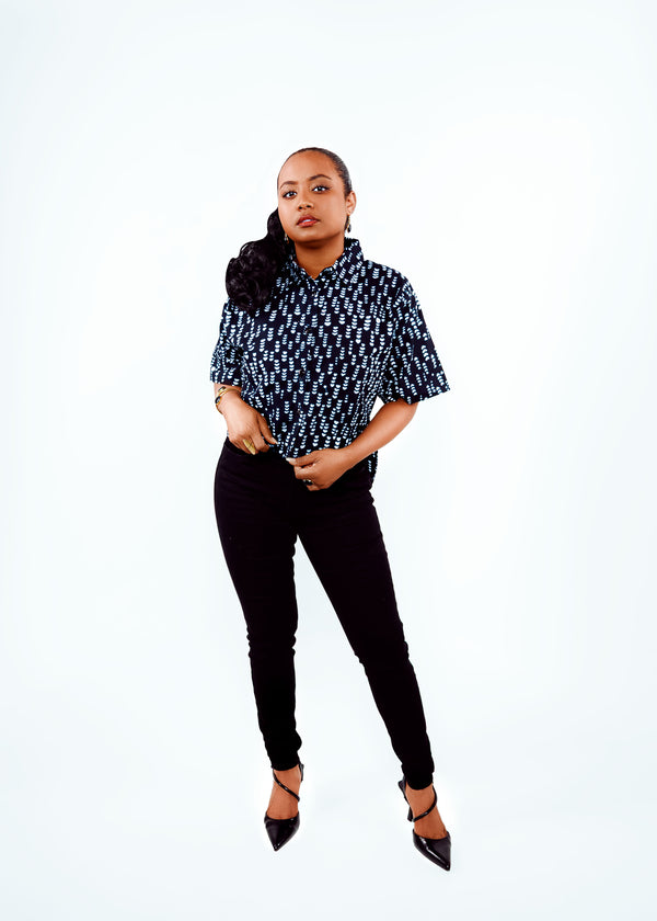 Makeda - ankara short sleeve assymetric shirt