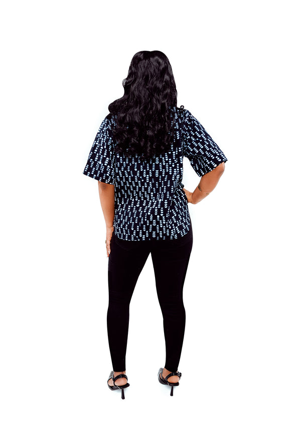 Makeda - ankara short sleeve assymetric shirt