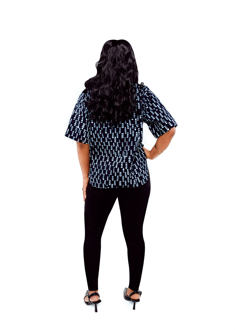 Makeda - ankara short sleeve assymetric shirt