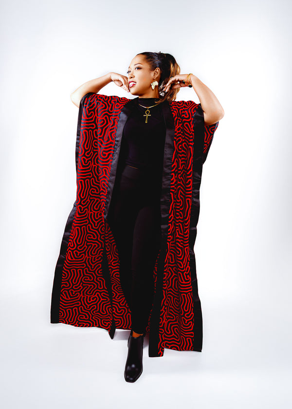 Noukia Maxi african print kimono (black and red)