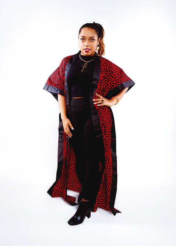 Noukia Maxi african print kimono (black and red)