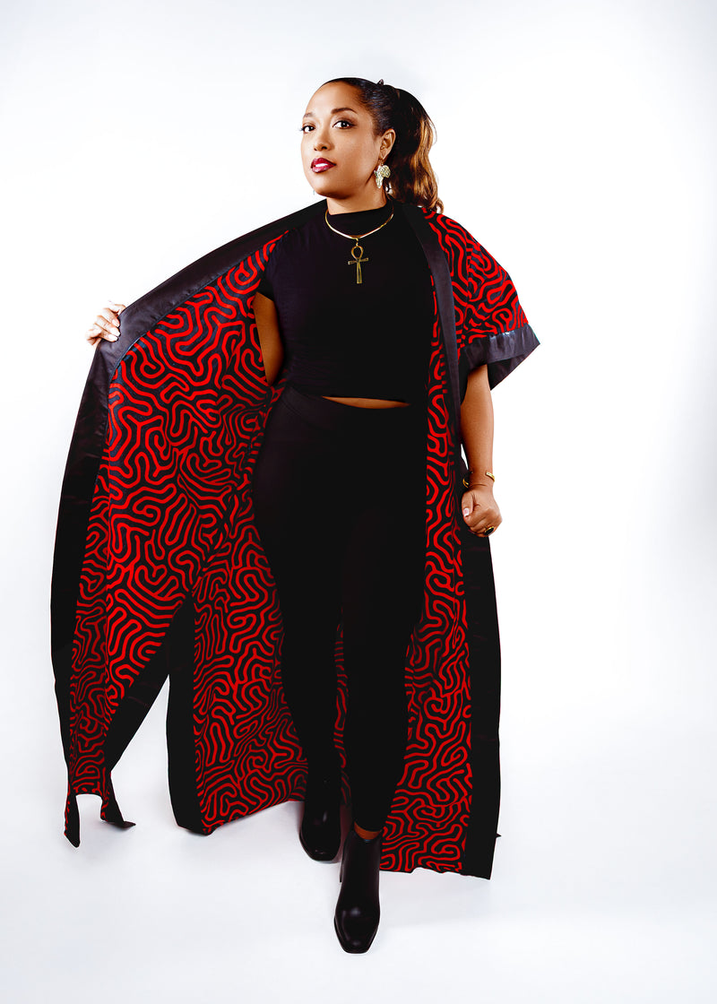 Noukia Maxi african print kimono (black and red)