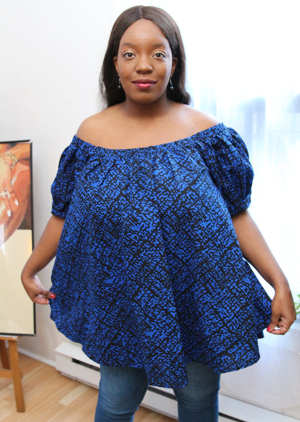 Tania African print off-shoulder top