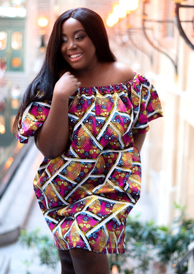 Audrey african print off-shoulder dress