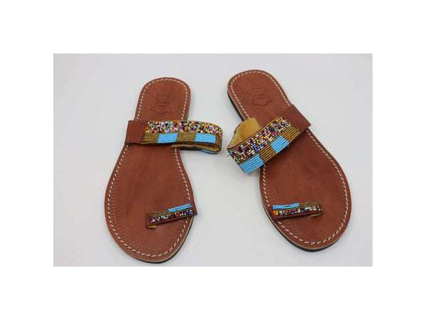 African handmade beaded summer sandals flat