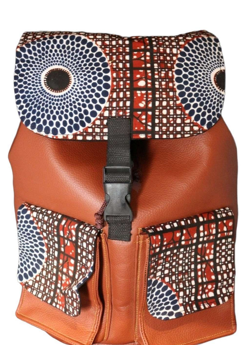 African leather and ankara print backpack