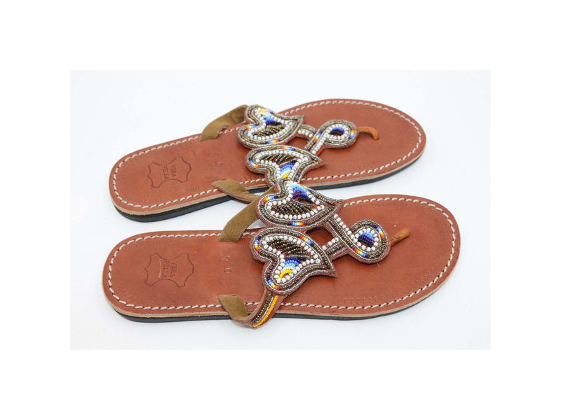 African leather beaded sandals flat