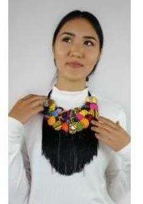 Yasmina necklace in wax fabric and fringes